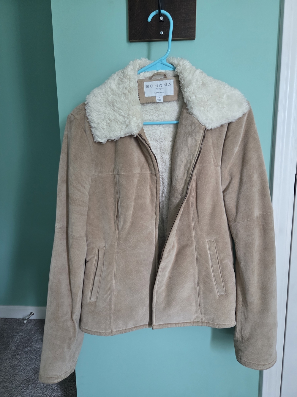 Sonoma Taupe Faux-Suede Sherpa Jacket